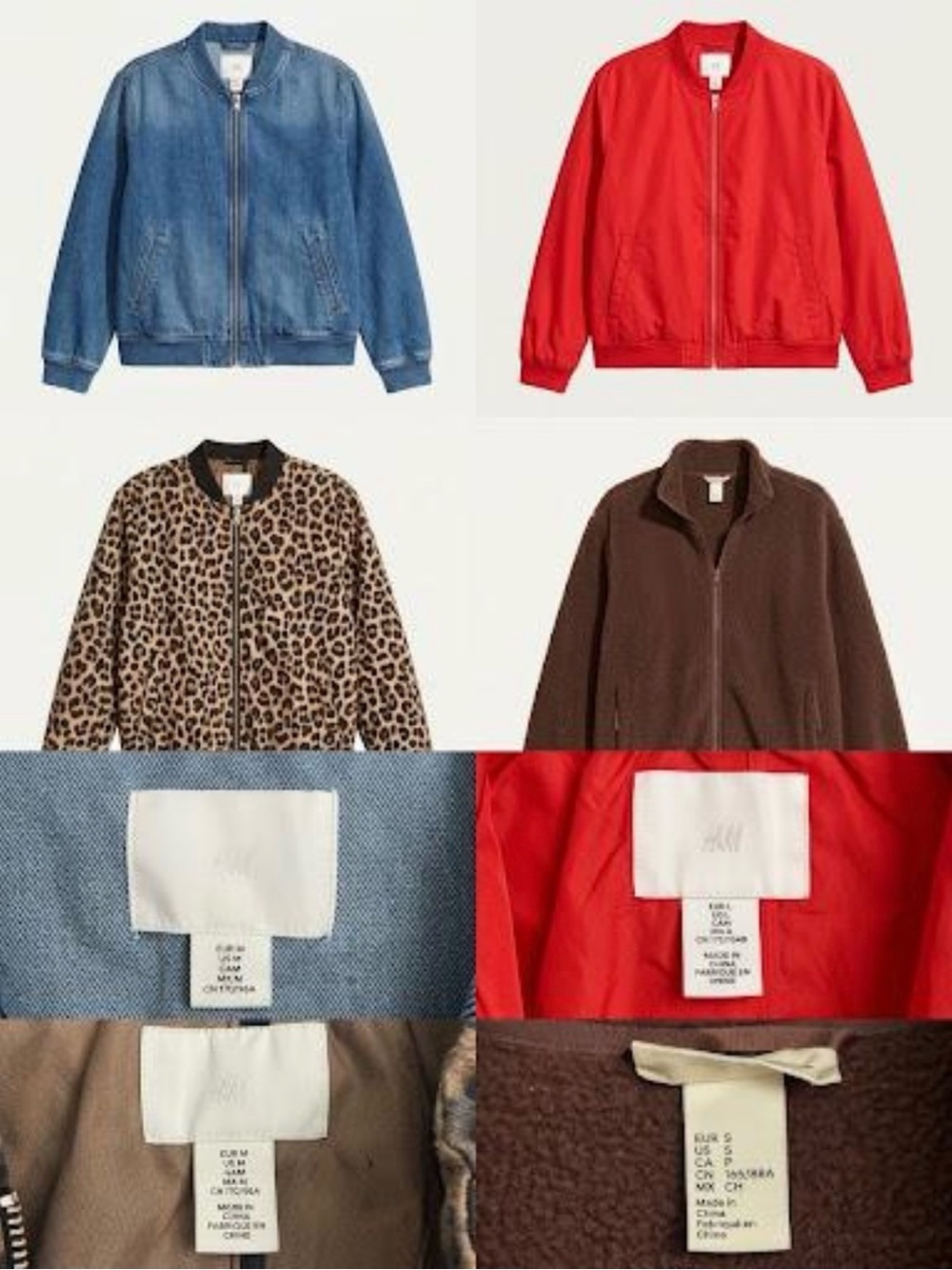 H&M Mixed Bomber & Varsity Jacket Set — Blue, Red, Leopard, Brown
